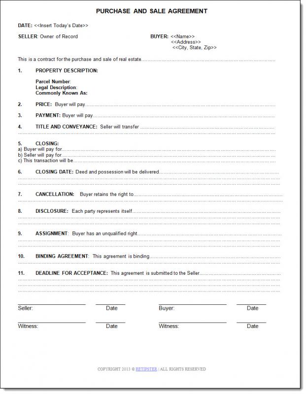 simple land purchase agreement form