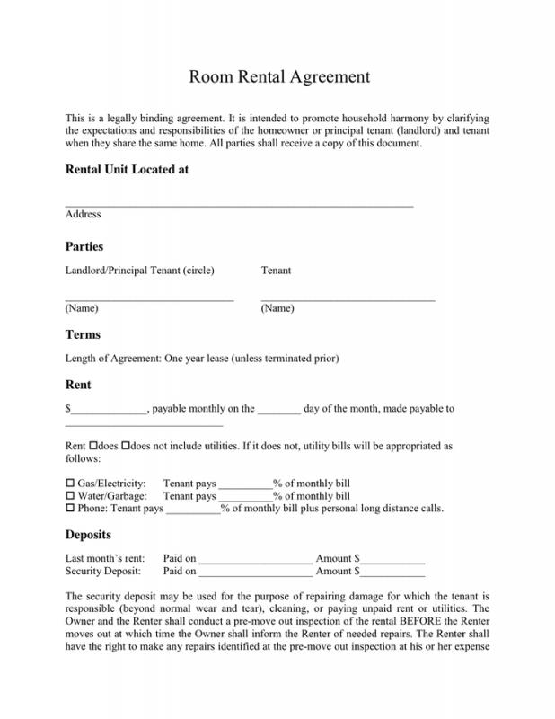 simple one page rental agreement