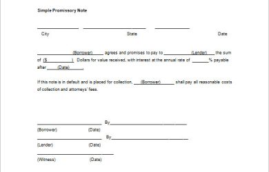 simple promissory note free download simple promissory note template word