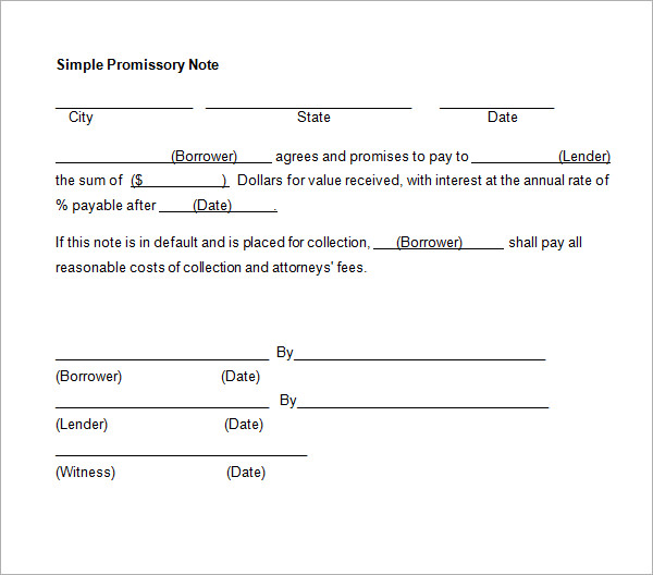 simple promissory note no interest