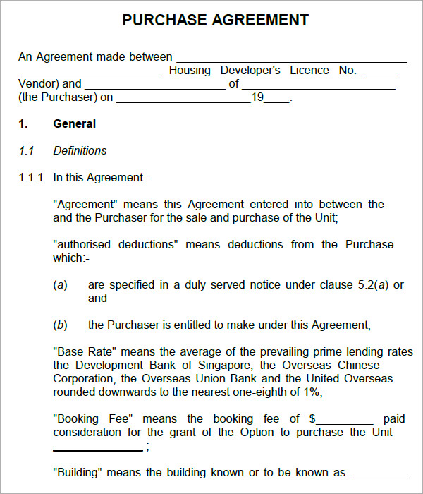 simple purchase agreement template