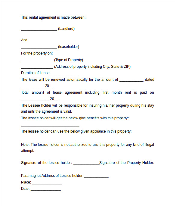 simple rental agreement form