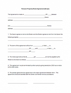 simple rental agreement form personal property rental agreement (simple)