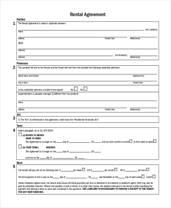 simple rental agreement form