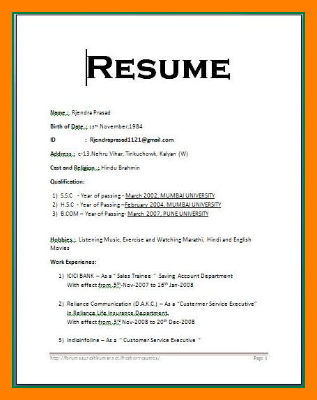 simple resume format in word