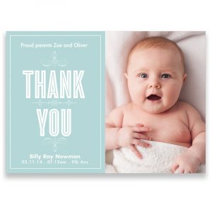 simple thank you note funny smile boy handsome and cute with blue eyes thank you card from baby pround parents zoe and oliver billy ray newman