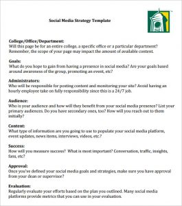 social media strategy template social media strategy template pdf free download