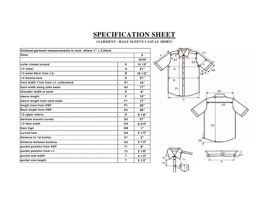 spec sheet template