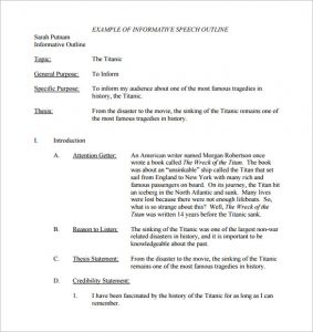 speech outline format example of sample informative speech outlinetemplate in pdf format