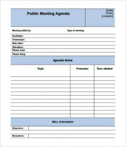 staff meeting agenda template editable public meeting agenda template