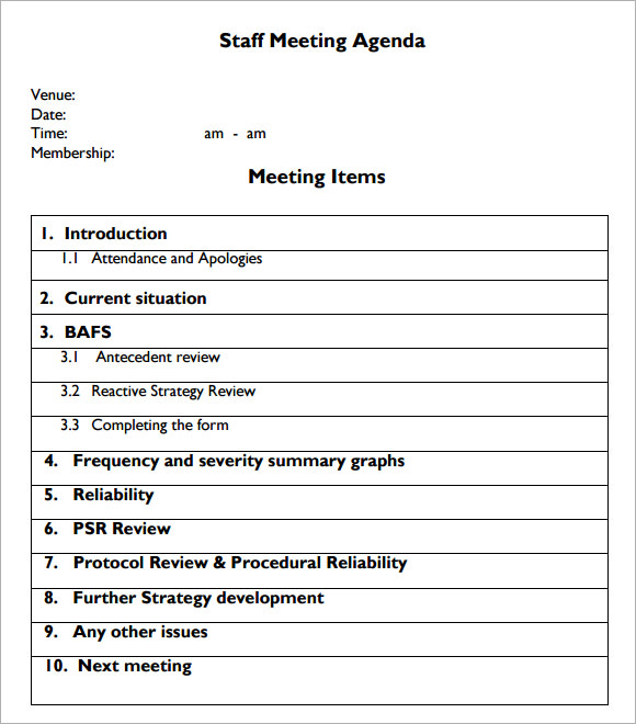 staff meetings agenda template