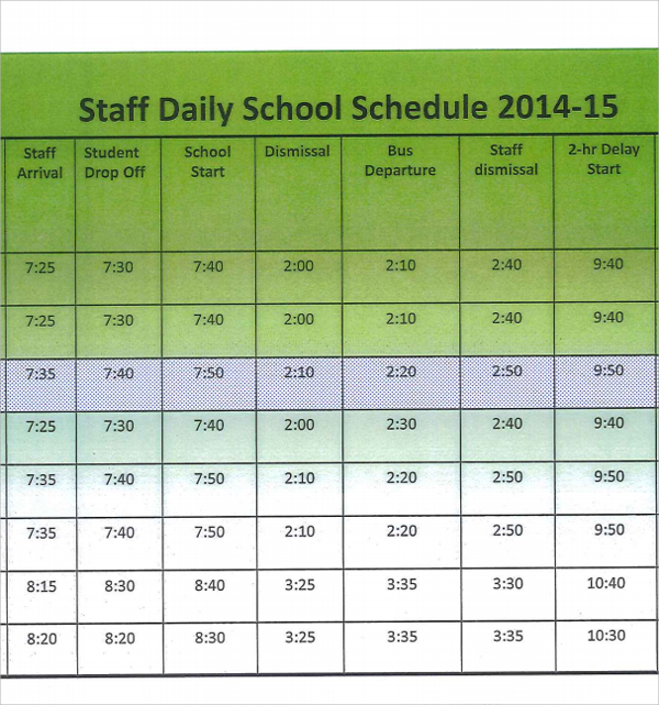 staff schedule template