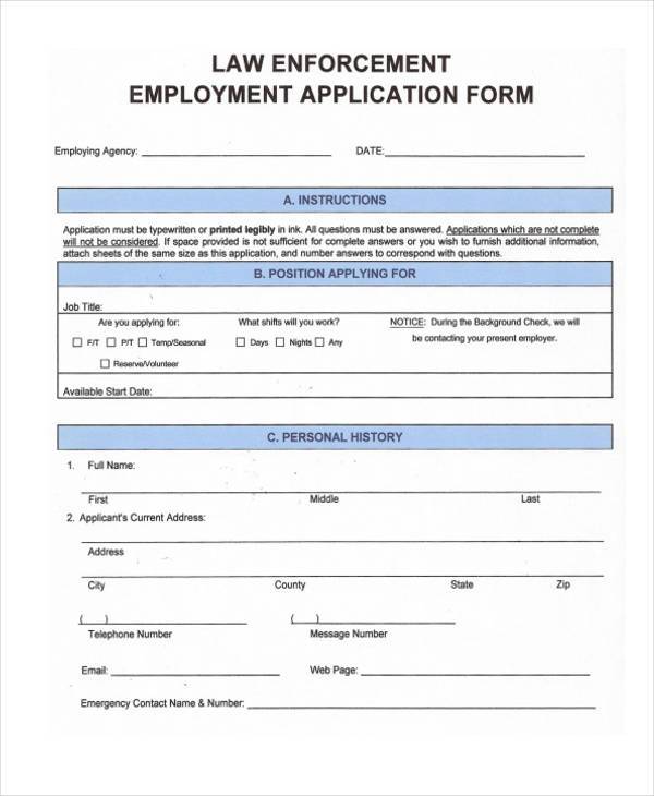 standard job application format