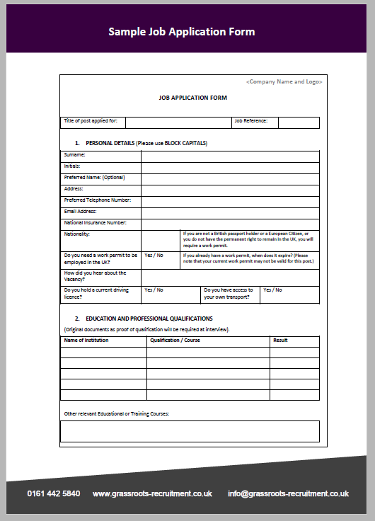 standard job application forms