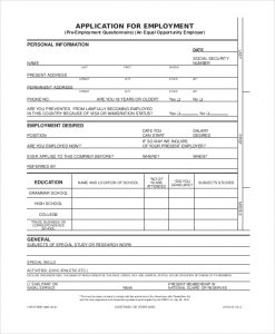 standard job application forms standard employment application form