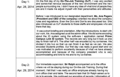 student schedule template ojt narrative report