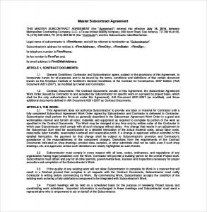 subcontract agreement format example master subcontract agreement template