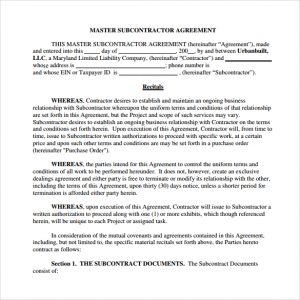 subcontract agreement format subcontractor agreement for service