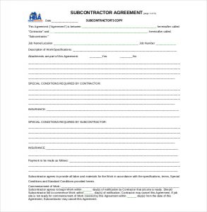 subcontractor agreement template example subcontract agreement template