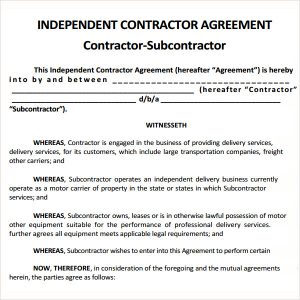 subcontractor contract template independent subcontractor agreement template