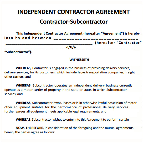 subcontractor contract template