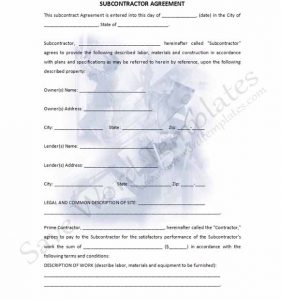subcontractor contract template subcontractor agreement template part