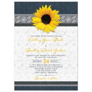 sunflower wedding invitations rectangle sunflower denim and lace wedding invitation front