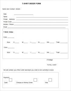 t shirt order form template blank t shirt order form template