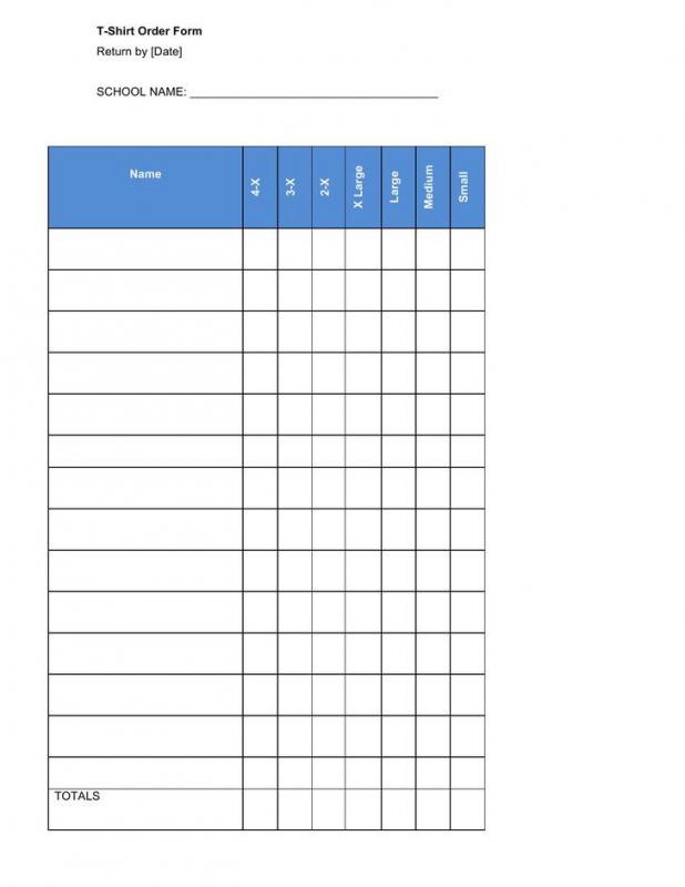 t shirt order form template excel