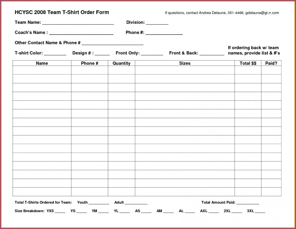 t-shirt order form template