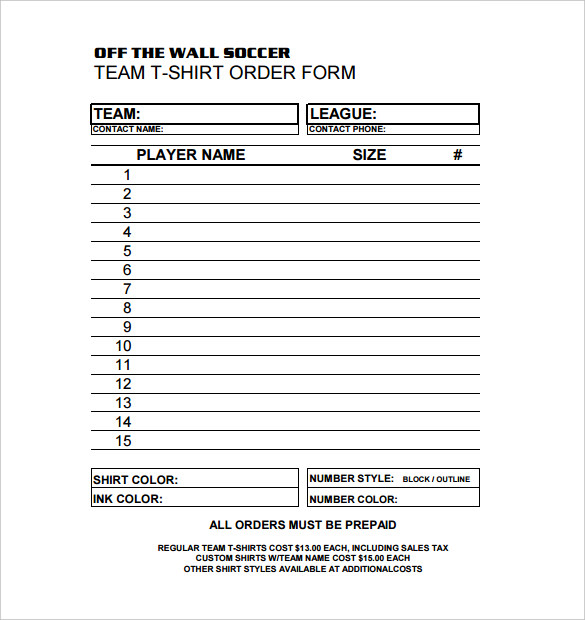 t-shirt order form template