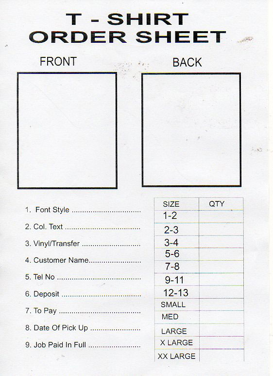 t shirt order form template