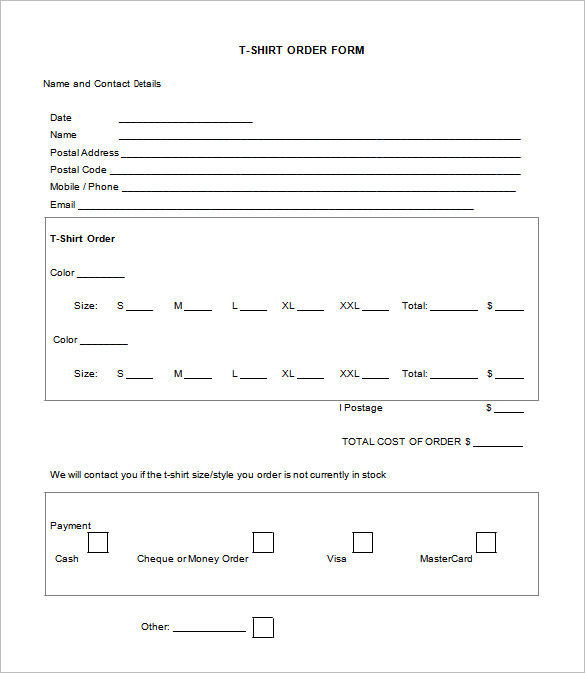 t shirt order form template word