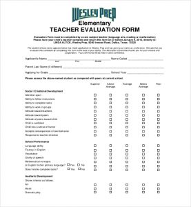 teacher evaluation form elementary teacher evaluation form