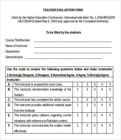 teacher evaluation form