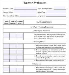 teacher evaluation form teacher evaluation form for students template