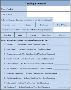 teacher evaluation form teaching evaluation form