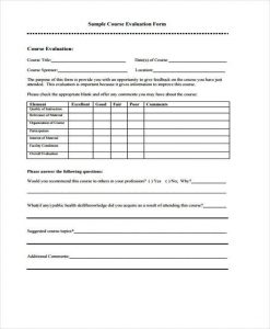 teacher evaluation forms printable course evaluation form