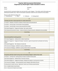 teacher evaluation forms teacher self assessment worksheet
