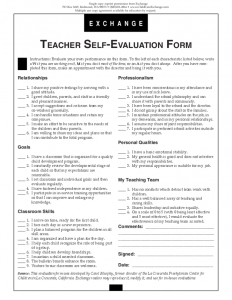 teacher evaluation forms teacher self evaluation form l