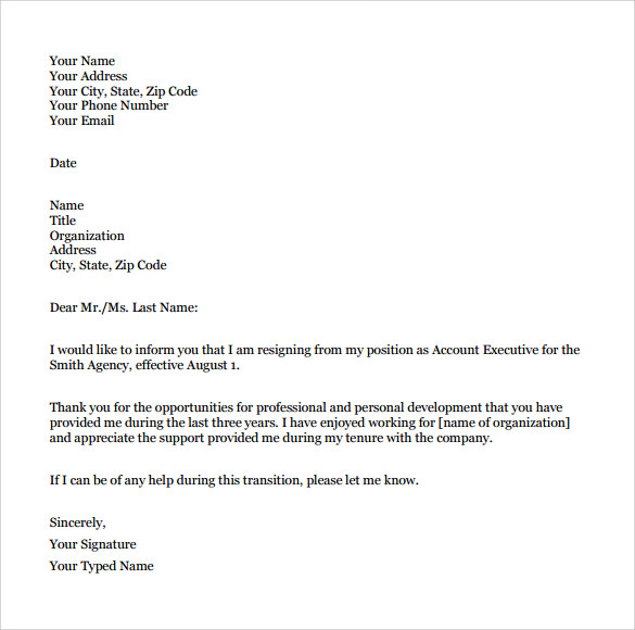 teacher resignation letter