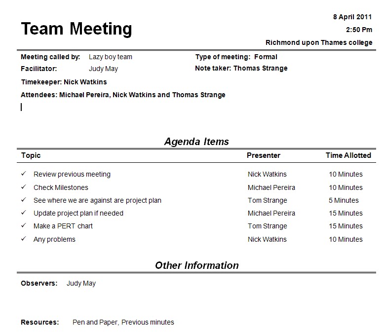 team meeting agendas