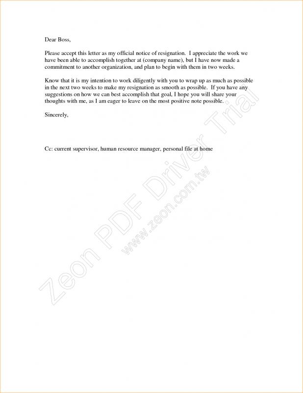 template for resignation letter