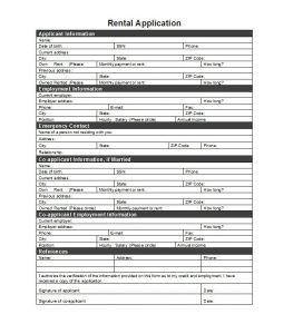 tenant application form rental application template