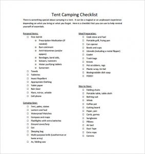 tent camping checklist tent camping checklist pdf format free download