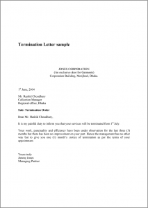 termination letter sample termination letter