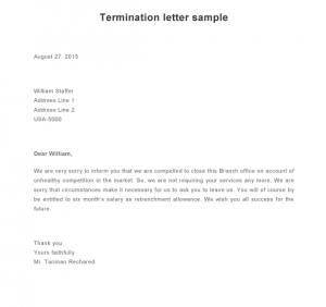 termination letter sample termination letter sample e