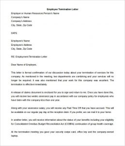 termination letter to employee formal employee termination letter template download for free