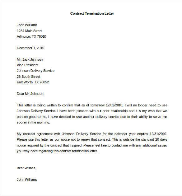 termination of contract letter