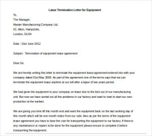 termination of lease lease termination letter for equipment